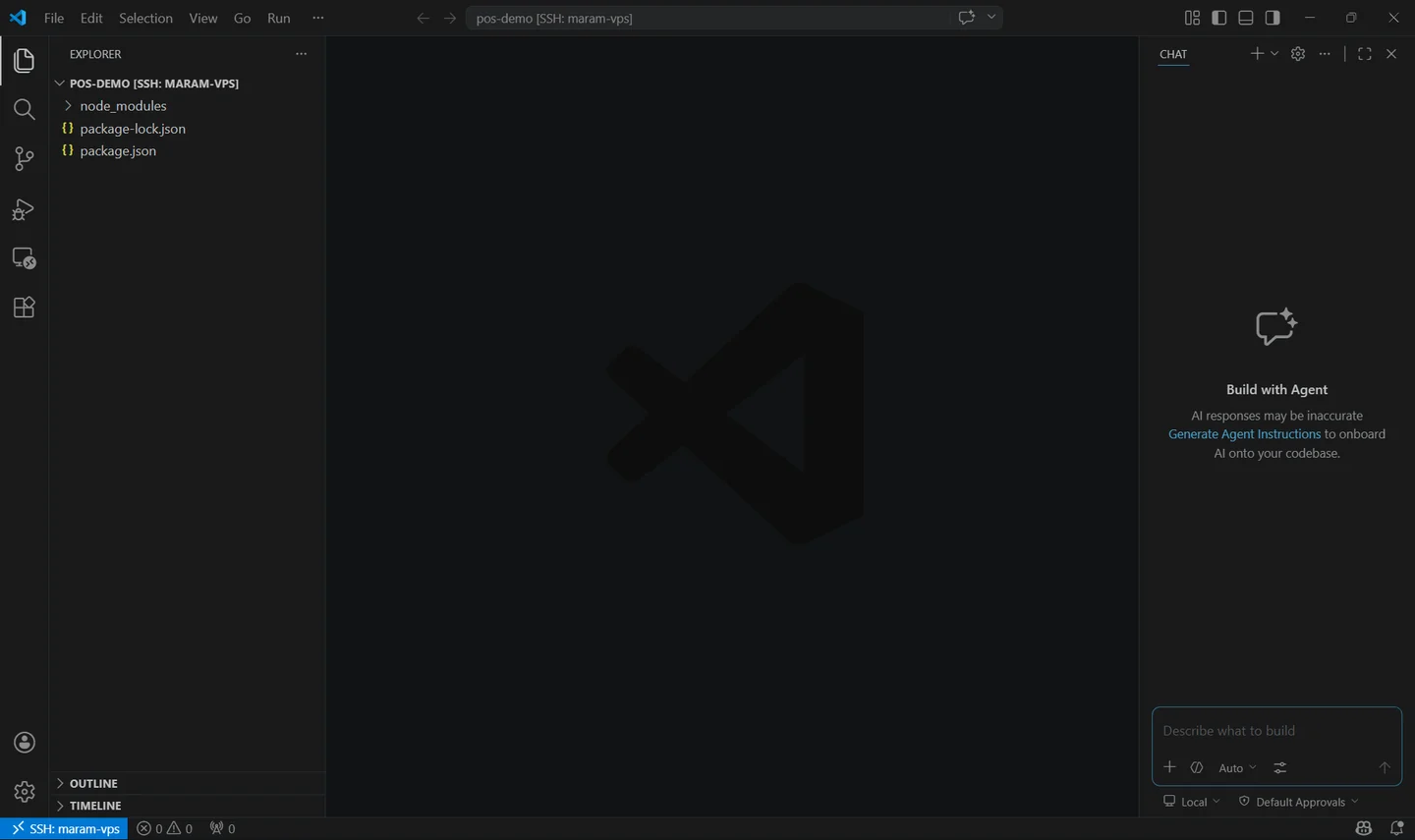 نافذة VS Code متصلة بسيرفر مرام عبر SSH تعرض ملفات المشروع على السيرفر ولوحة Codex جاهزة إلى جانبها