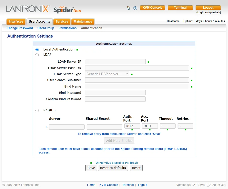 صفحة Authentication Settings