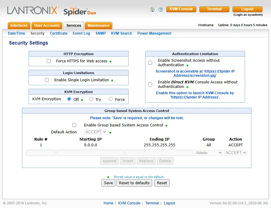 صفحة Security Settings