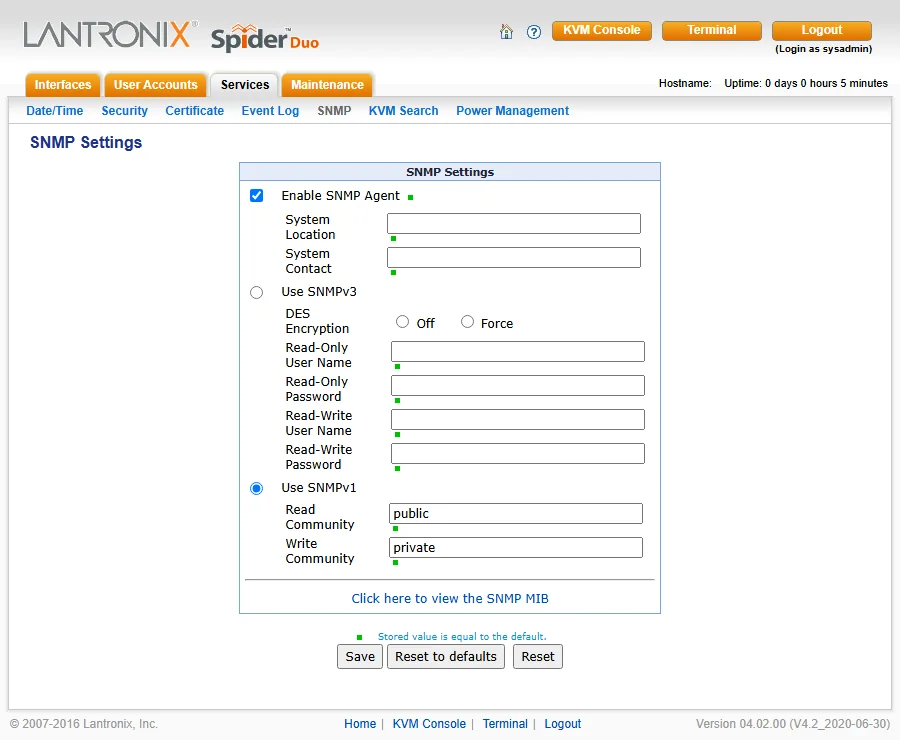 صفحة SNMP Settings