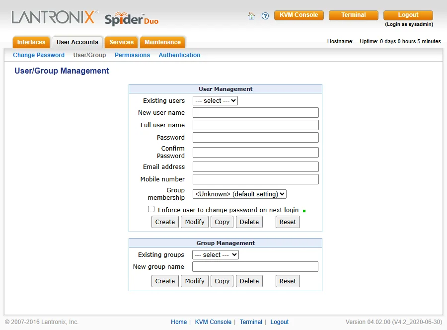 صفحة User/Group Management