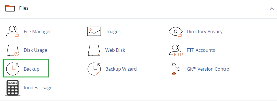 قسم Backup في cPanel لأخذ نسخة احتياطية فورية عند اختراق الموقع