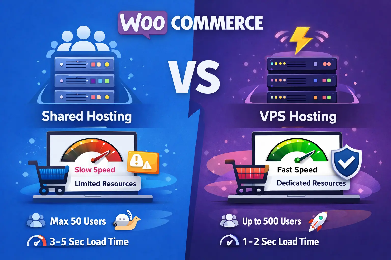 WooCommerce استضافة مشتركة أم VPS مقارنة أداء - مرام هوست
