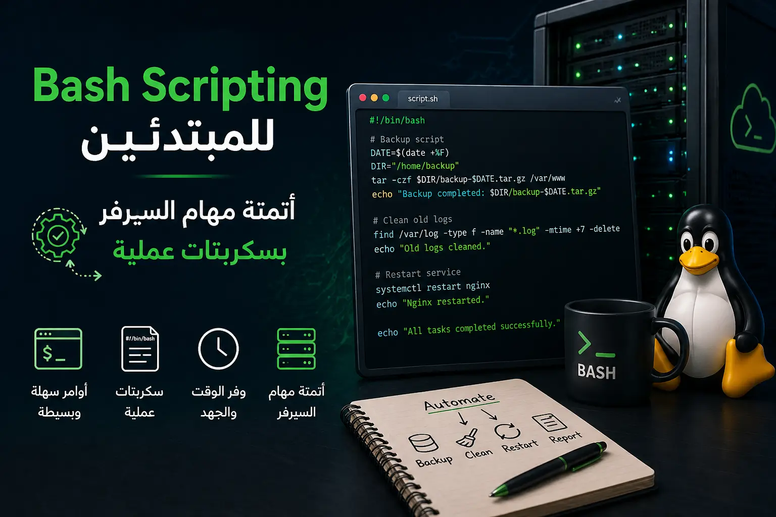 Bash Scripting لأتمتة مهام السيرفر