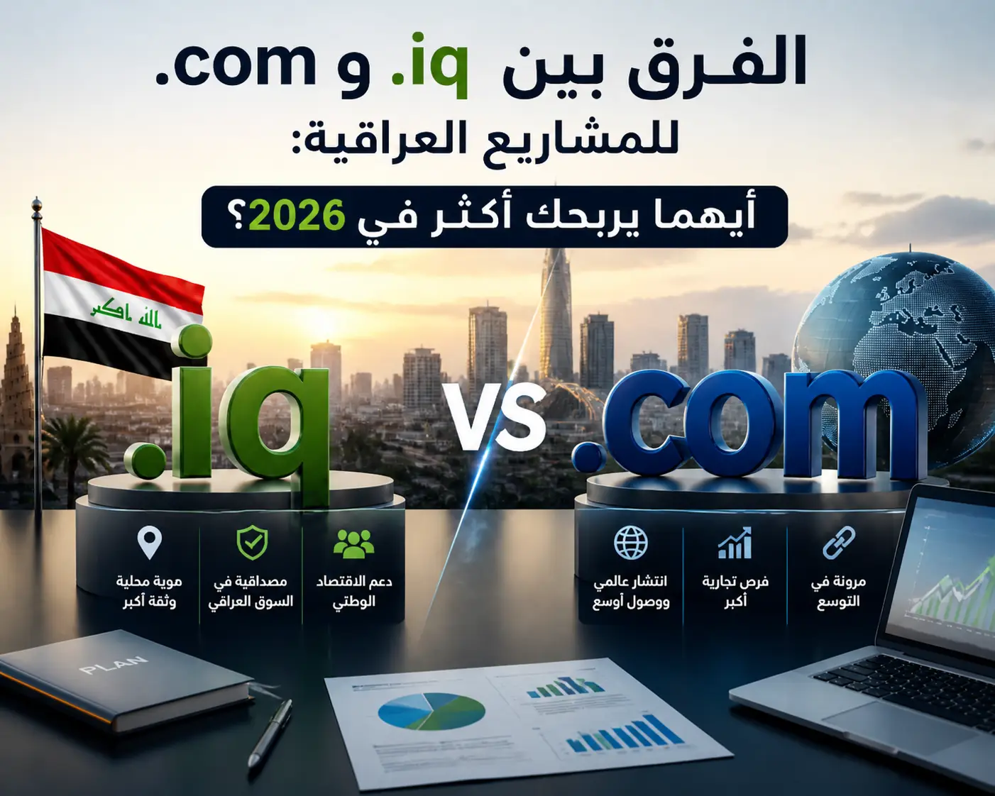 الفرق بين .iq و .com للمشاريع العراقية