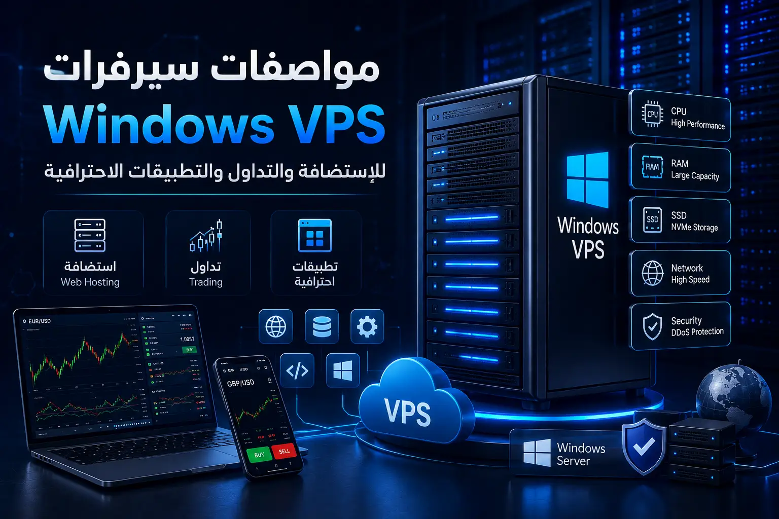 مواصفات سيرفرات Windows VPS للاستضافة والتداول والتطبيقات الاحترافية – الدليل الكامل 2026 - مرام هوست