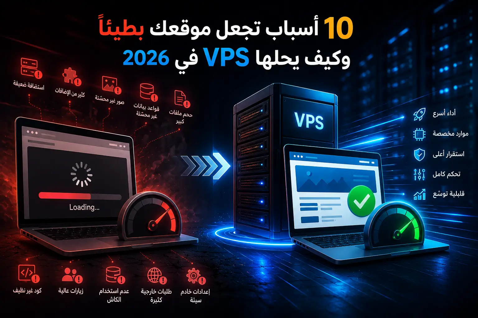 10 أسباب تجعل موقعك بطيئاً وكيف يحلها VPS في 2026 - مرام هوست