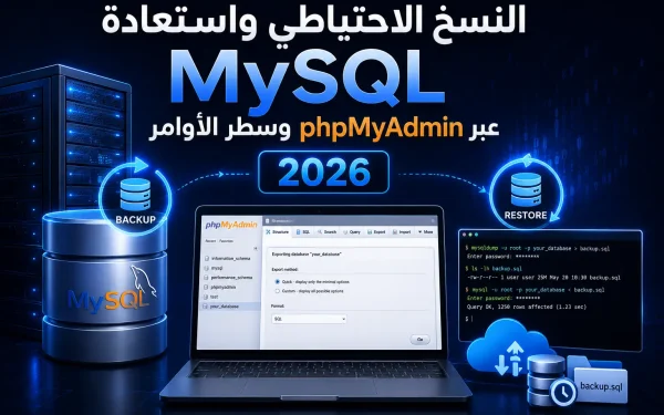 النسخ الاحتياطي واستعادة MySQL عبر phpMyAdmin وسطر الأوامر 2026 - مرام هوست