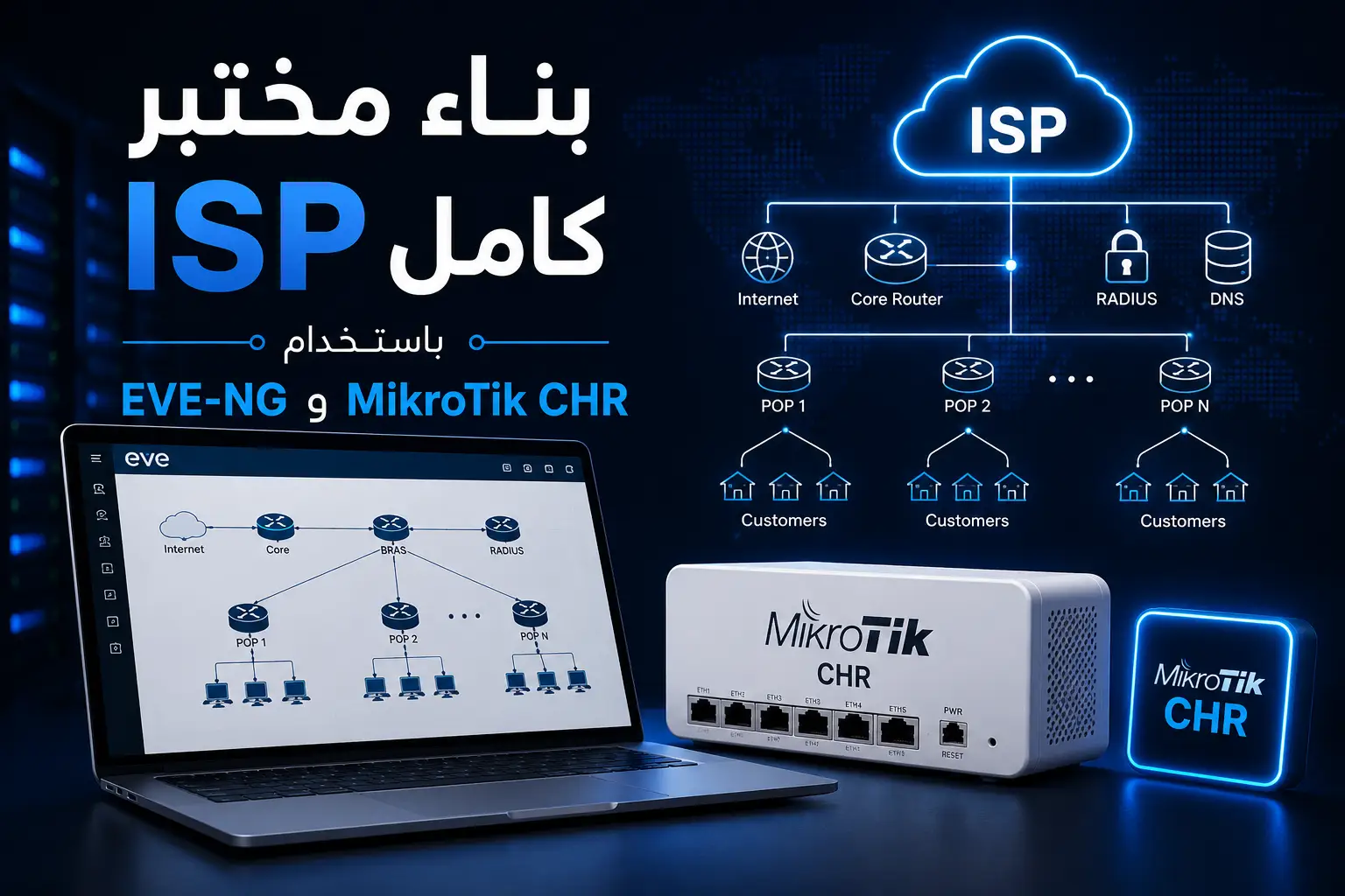 بناء مختبر ISP كامل باستخدام EVE-NG وMikroTik CHR - مرام هوست