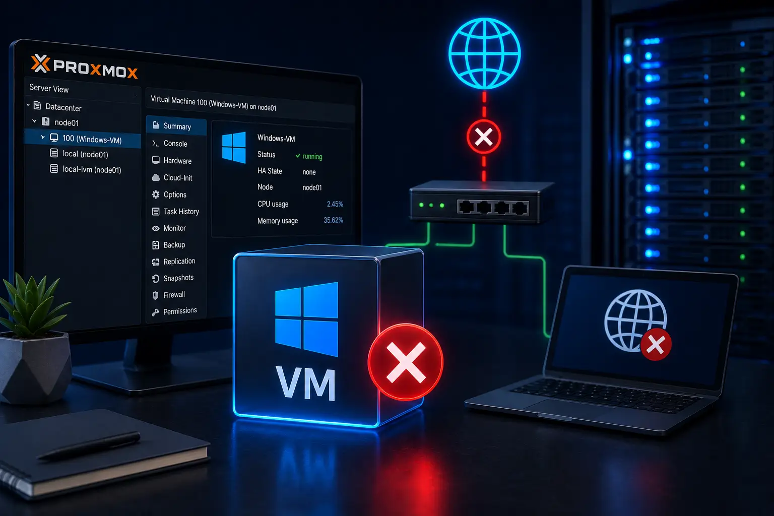 حل مشكلة VM لا يملك إنترنت في Proxmox رغم صحة IP و Gateway و DNS – دليل احترافي لاستكشاف أخطاء الشبكة 2026 - مرام هوست