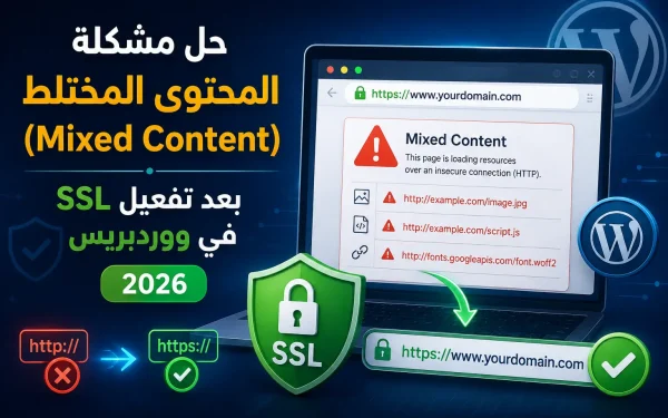 حل مشكلة المحتوى المختلط (Mixed Content) بعد تفعيل SSL في ووردبريس 2026 - مرام هوست