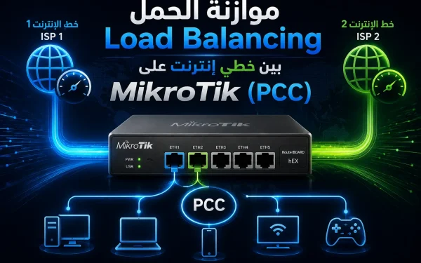 موازنة الحمل Load Balancing بين خطّي إنترنت على MikroTik (PCC): دليل مزوّدي ISP الكامل 2026 - مرام هوست