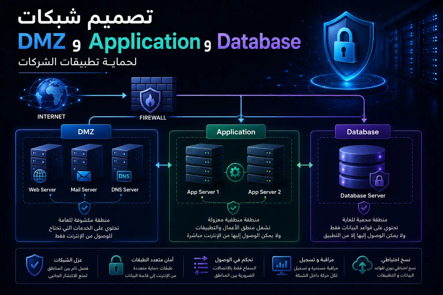 تصميم شبكات DMZ وApplication وDatabase لحماية تطبيقات الشركات - مرام هوست