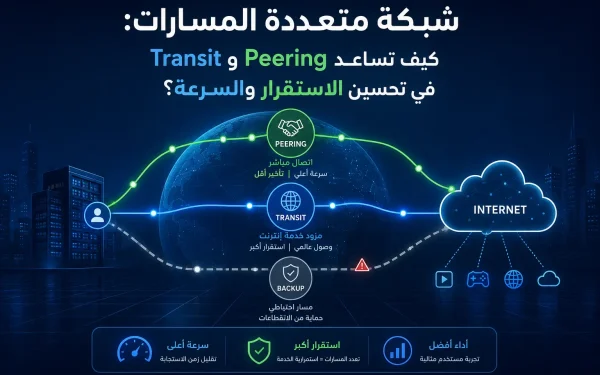شبكة متعددة المسارات: كيف تساعد Peering وTransit في تحسين الاستقرار والسرعة؟ دليل شامل 2026 - مرام هوست
