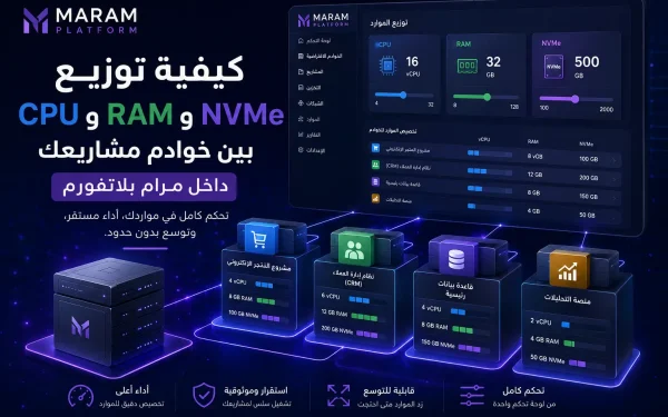كيفية توزيع CPU وRAM وNVMe بين خوادم مشاريعك داخل مرام بلاتفورم - مرام هوست
