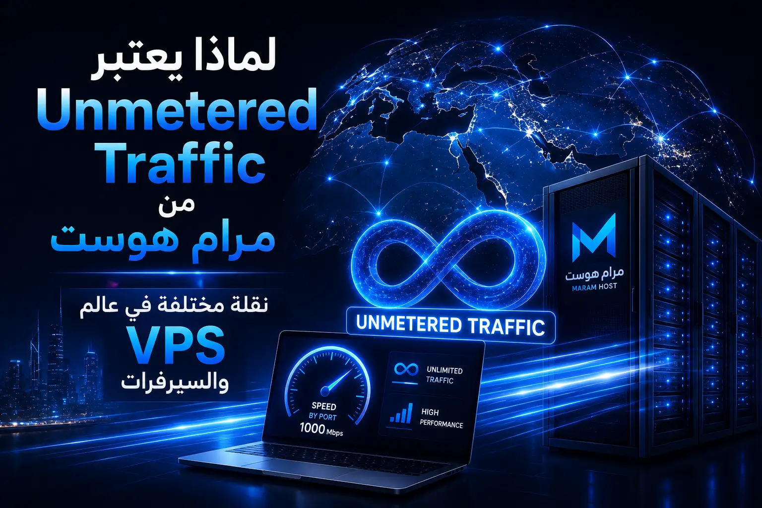 لماذا يعتبر Unmetered Traffic من مرام هوست نقلة مختلفة في عالم VPS والسيرفرات؟ شبكة بريطانية Premium بدون قيود شهرية - مرام هوست