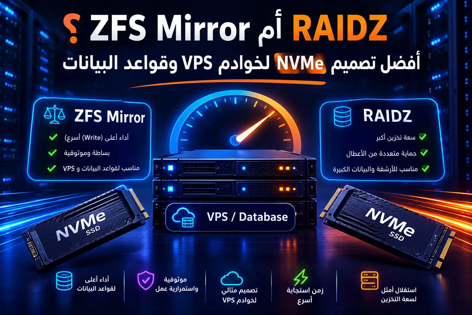 ZFS Mirror أم RAIDZ؟ أفضل تصميم NVMe لخوادم VPS وقواعد البيانات - مرام هوست