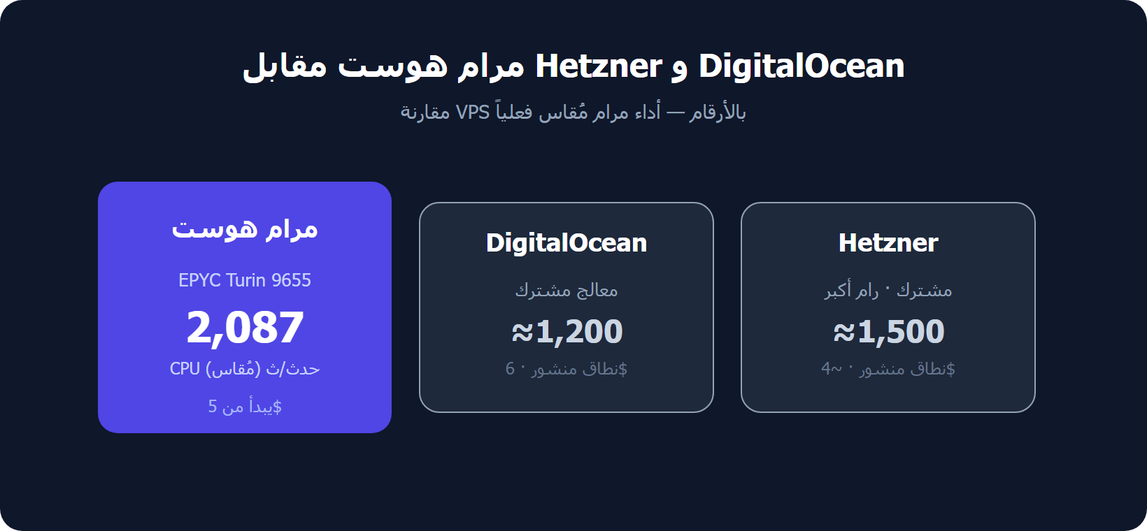 مرام هوست مقابل Hetzner وDigitalOcean: مقارنة المعالج والسعر