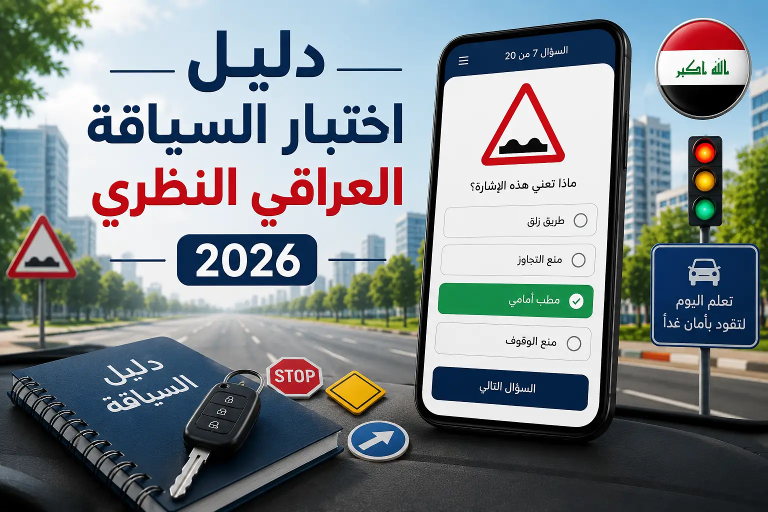 اختبار السياقة العراقي النظري 2026: تدرّب على 20 سؤالاً عشوائياً قبل الامتحان - مرام هوست