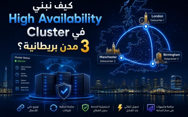 كيف نبني High Availability Cluster في 3 مدن بريطانية؟ (بنية Enterprise حقيقية) - مرام هوست
