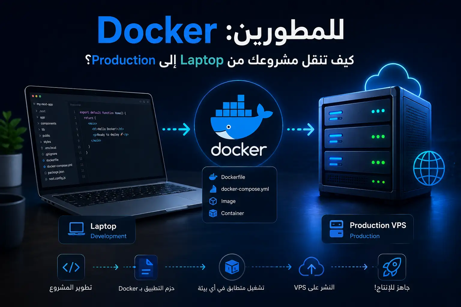 Docker للمطورين: كيف تنقل مشروعك من Laptop إلى Production VPS؟ - مرام هوست