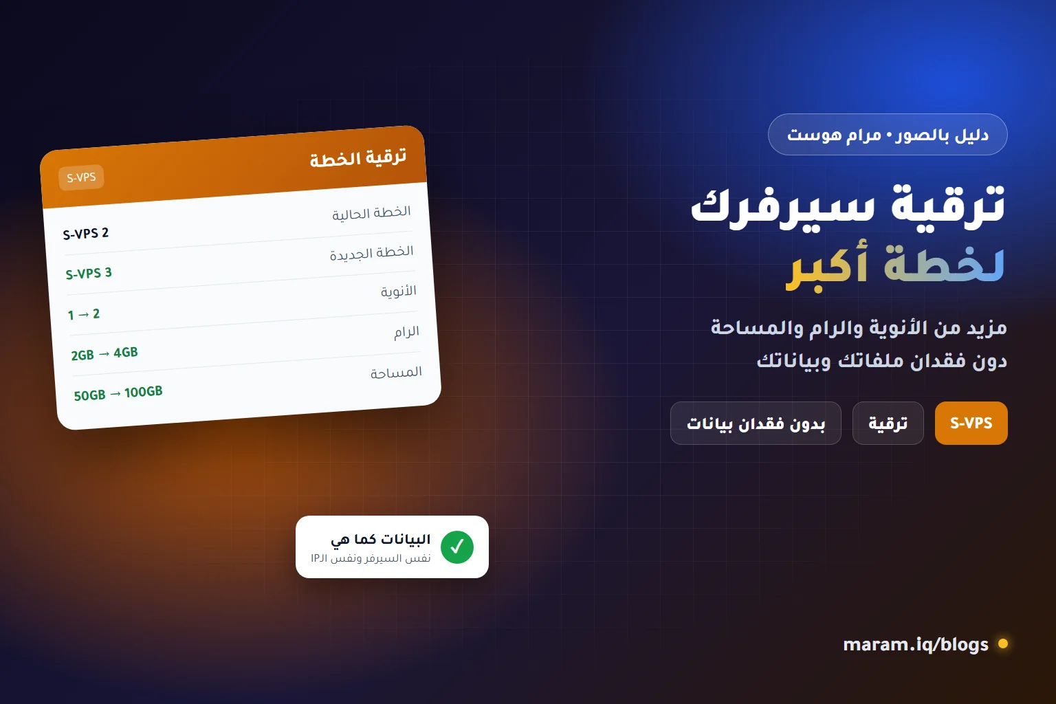 ترقية سيرفر VPS في مرام هوست لخطة أكبر دون فقدان البيانات