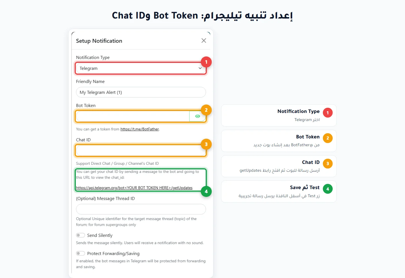 إعداد تنبيه تيليجرام في Uptime Kuma: Bot Token وChat ID