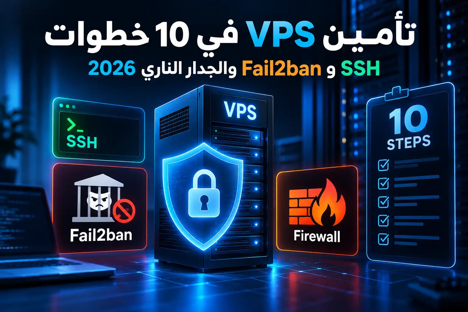 تأمين VPS في 10 خطوات: SSH وFail2ban والجدار الناري 2026 - مرام هوست