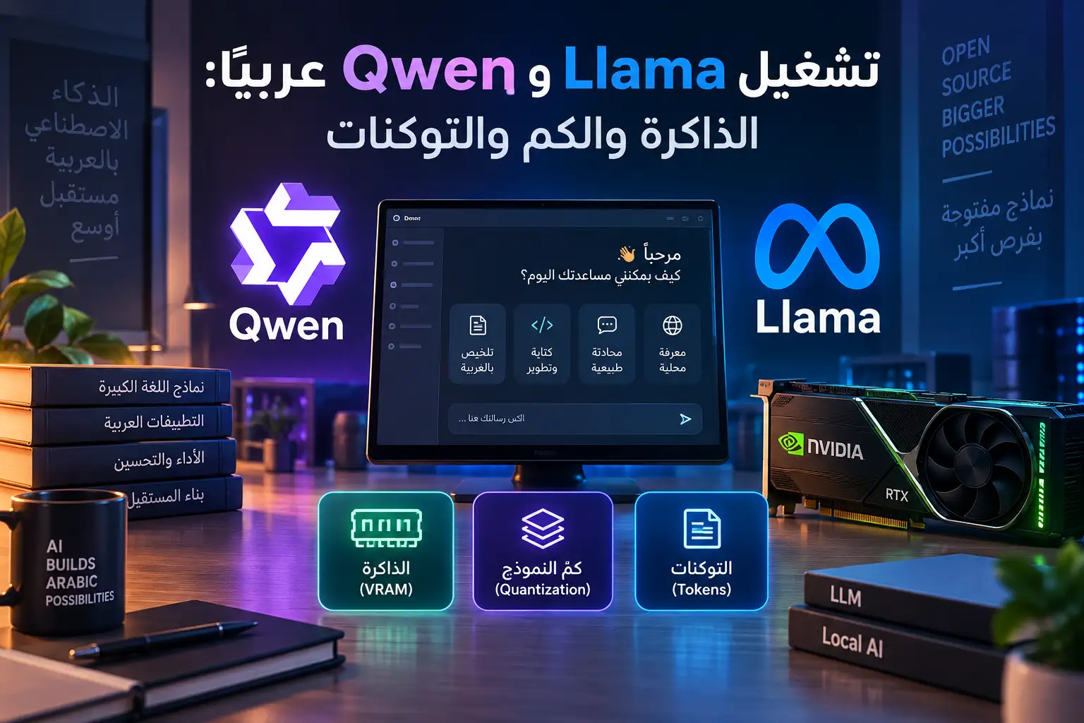 تشغيل Qwen وLlama عربيًا: الذاكرة والكمّ والتوكنات - مرام هوست
