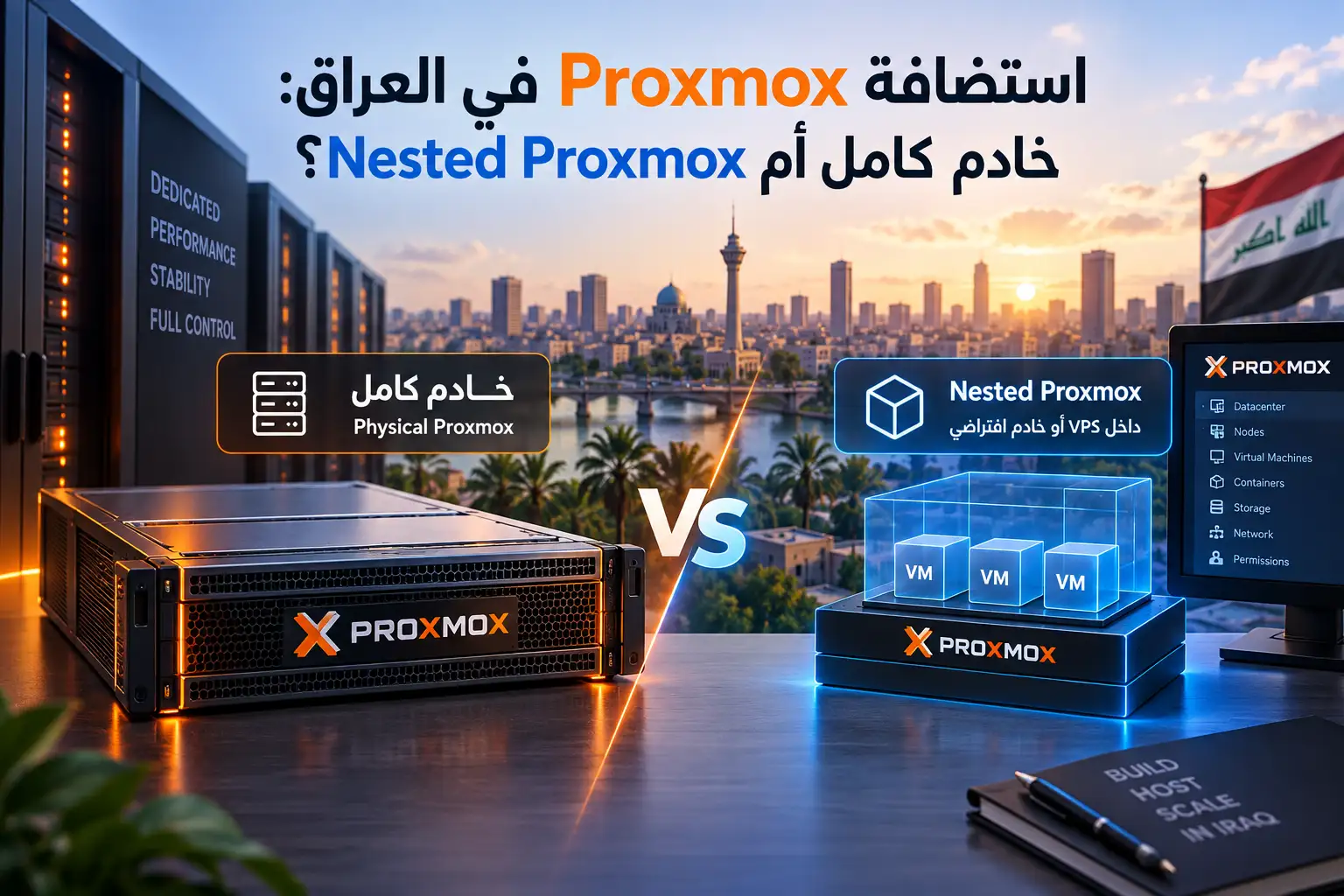 استضافة Proxmox في العراق: خادم كامل أم Nested Proxmox؟ - مرام هوست