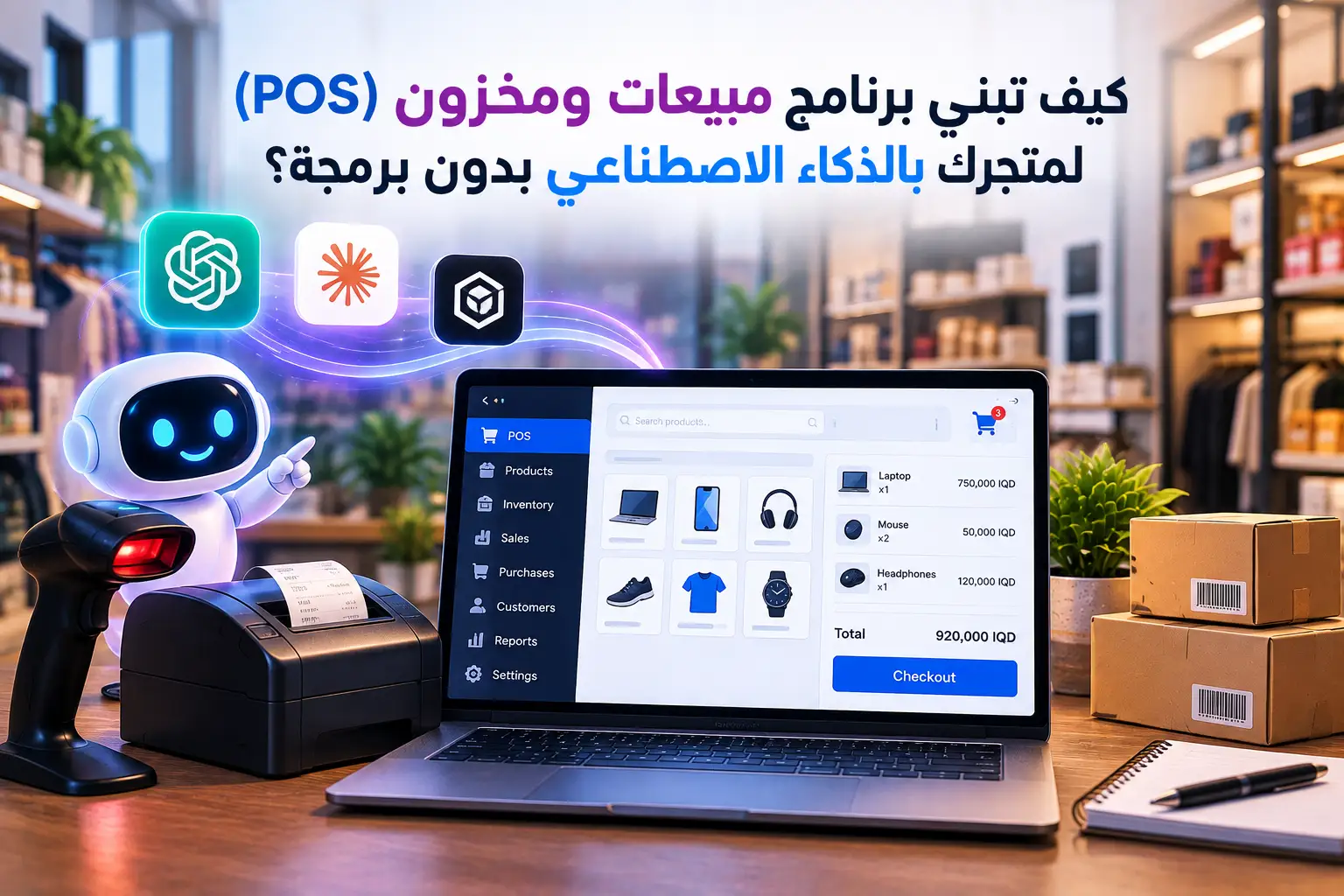 كيف تبني برنامج مبيعات ومخزون (POS) لمتجرك بالذكاء الاصطناعي بدون برمجة؟ (2026) - مرام هوست