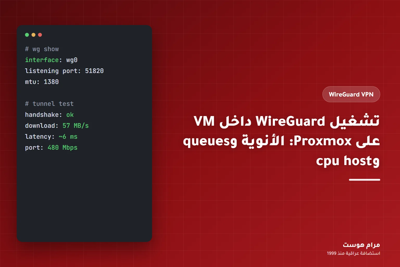 تشغيل WireGuard داخل VM على Proxmox: الأنوية وqueues وcpu host