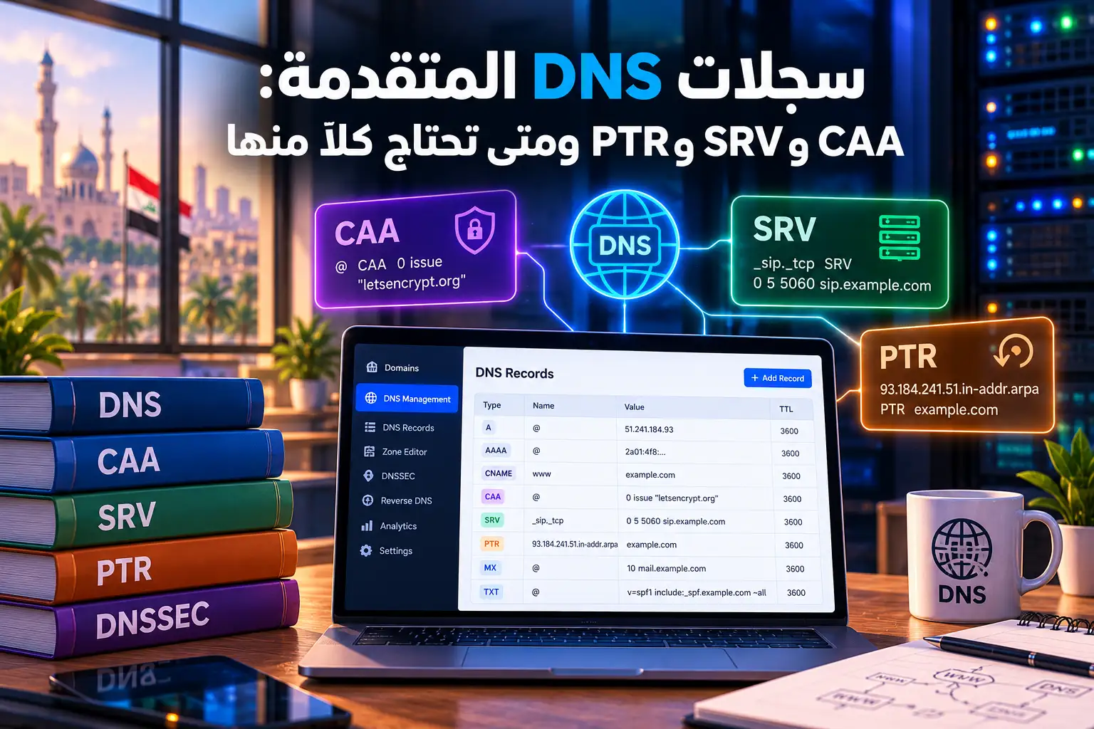 سجلات DNS المتقدمة: CAA وSRV وPTR ومتى تحتاج كلًّا منها (2026) - مرام هوست